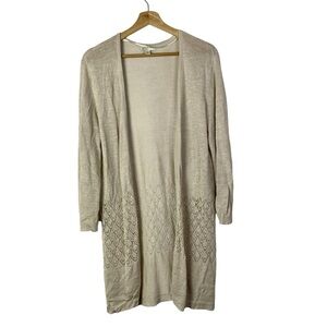 Cato Beige Open Knit Lightweight Open Front Tunic Length Cardigan Sweater L